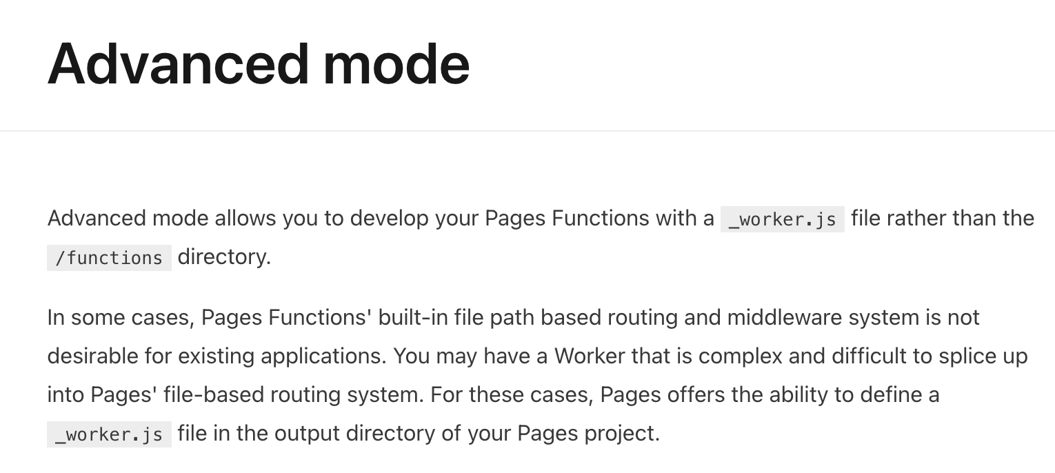 A Screenshot of the CloudFlare Documentation for “Functions Advanced Mode”